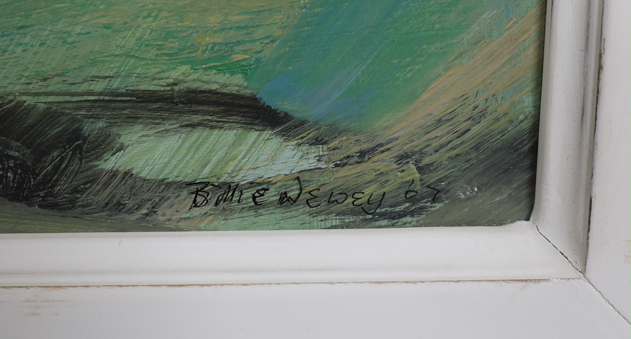 Billie Newey (Contemporary), acrylic on board, 'Towards Evening', signed, details verso, 75cm x 30cm